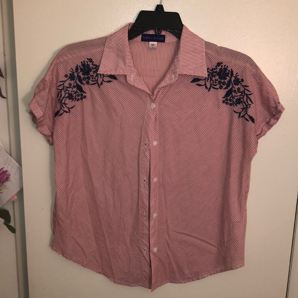 Button down stopped and embroidered blouse